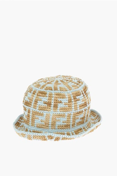 Fendi Ff Pattern Woven Raffia Bucket Hat In Neutral