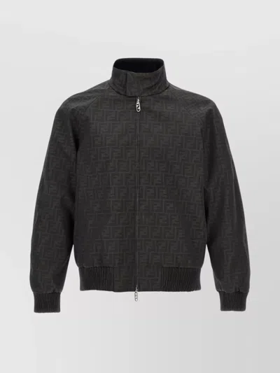 Fendi 'ff' Patterned Bomber Jacket In Black