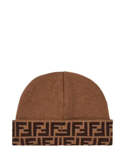 Fendi Kids' Ff-patterned Hat In Brown