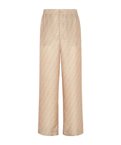 Fendi Ff Patterned Pants In Nude