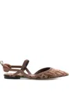 Fendi Women 'colibrì Lite' Brown Flat Slingback With All-over Ff Motif In Cotton Woman In Brown