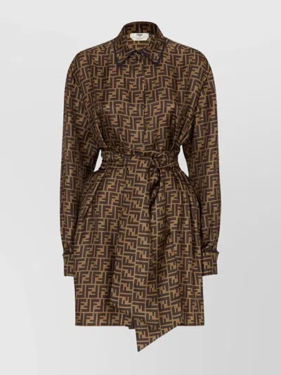 Fendi Ff Patterned Twill Coat In Brown