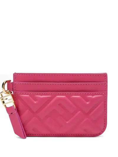 Fendi 바게트 Ff 엠보스드 카드홀더 In Pink
