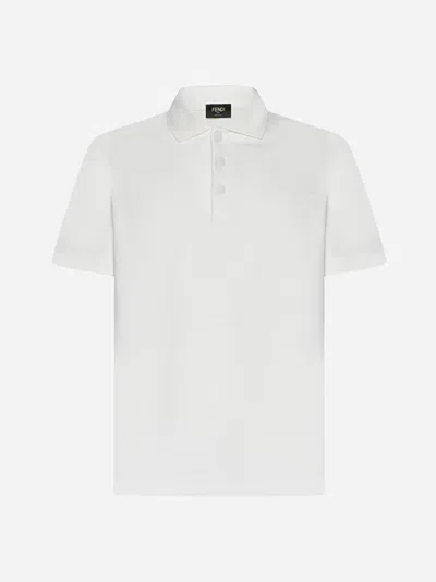 Fendi Ff Pique Cotton Polo Shirt In White