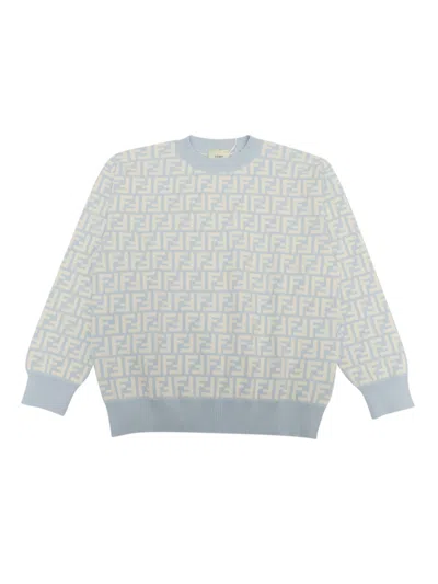 Fendi Kids' Ff Piquet Knitted Pullover In Blue