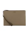 Fendi Ff-plaque Leather Clutch Bag In Brown
