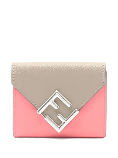 Pre-owned Fendi Ff-plaque Leather Wallet In Pink