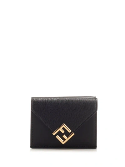 Fendi Ff Plaque Padlock Wallet In Black