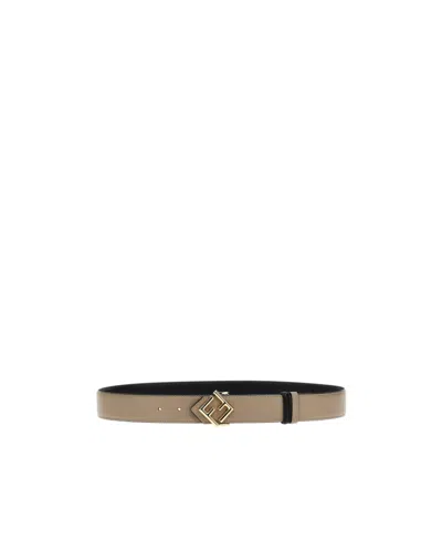 Fendi Ff Plaque Reversible Buckle Belt In Nude