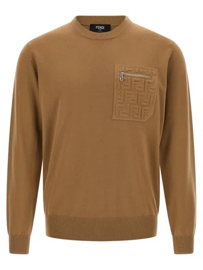Fendi Ff Pocket Sweater Sweaters And Cardigans Beige In Multi