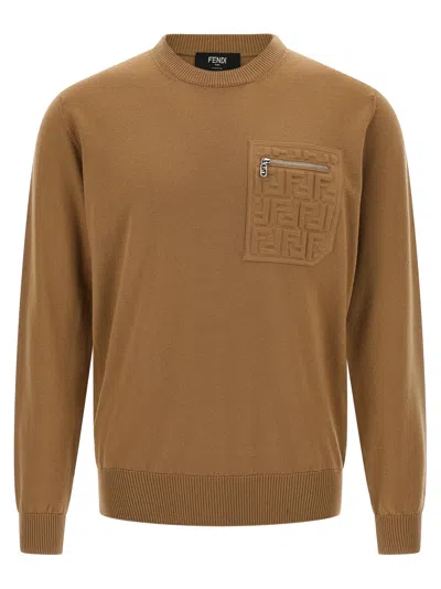 FENDI FF POCKET SWEATER SWEATERS AND CARDIGANS BEIGE