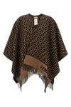 Fendi Women Brown Poncho With All-over Ff Motif And Logo Lettering Detail In Wool And Cashmere Woman In Brown