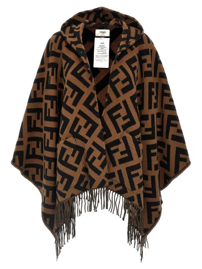 Fendi Ff Poncho In Brown