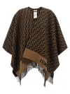 Fendi Women Brown Poncho With All-over Ff Motif And Logo Lettering Detail In Wool And Cashmere Woman In Brown