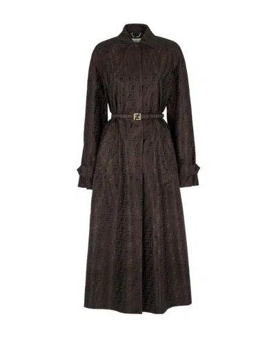 Fendi Ff-print Belted Trench Coat In Brown