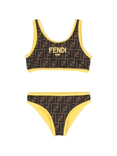 Fendi Kids' Ff Print Bikini Set In Brown