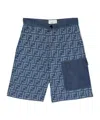 Fendi Ff-print Chambray Shorts In Blue