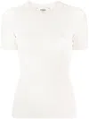 FENDI SESAME BEIGE RIBBED CREW NECK TOP WITH FF MOTIF FOR WOMEN