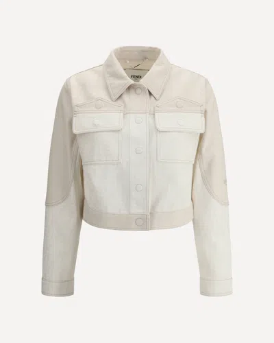 Fendi Ff Print Denim Gacket In White