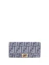 Fendi Ff Print Denim Wallet In Blue