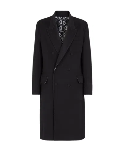 Fendi Ff-print Double-breasted Reversible Coat In Black