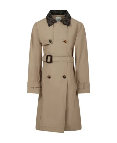 Fendi Ff-print Double-breasted Trench Coat In Brown