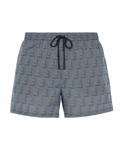 Fendi Ff-print Drawstring Swim Shorts In Gray