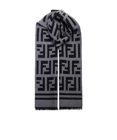 Fendi Ff Print Frayed Scarf In Black