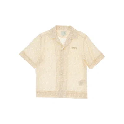 Fendi Ff Print Linen Shirt Kids In White