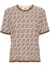 Fendi Ff Knit Cotton T-shirt In Nude & Neutrals