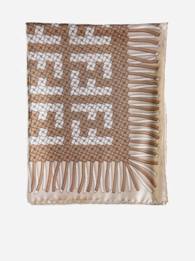 Fendi Ff Print Silk Scarf In Beige