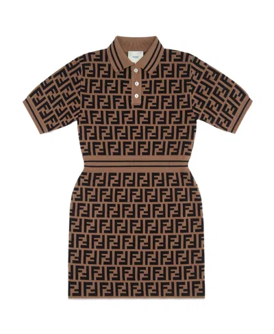 Fendi Ff-print Striped Dress In Brown