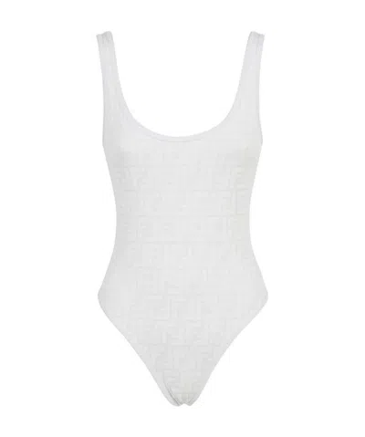 Fendi Ff-print Swimsuit In White