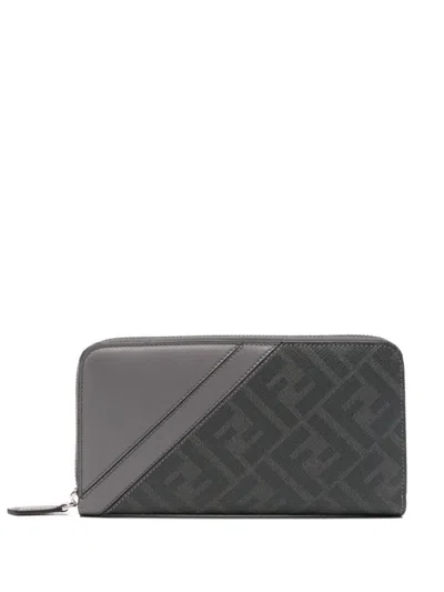 Fendi Ff-print Wallet In Grey