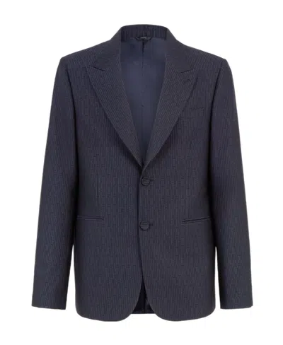Fendi Ff-print Wool Blazer In Blue