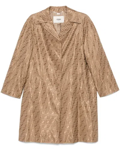 Fendi Ff-printed Coat In Neutrals