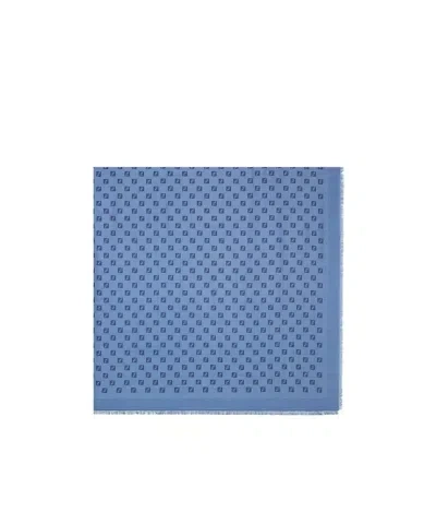 Fendi Ff Printed Frayed-edge Scarf In Blue