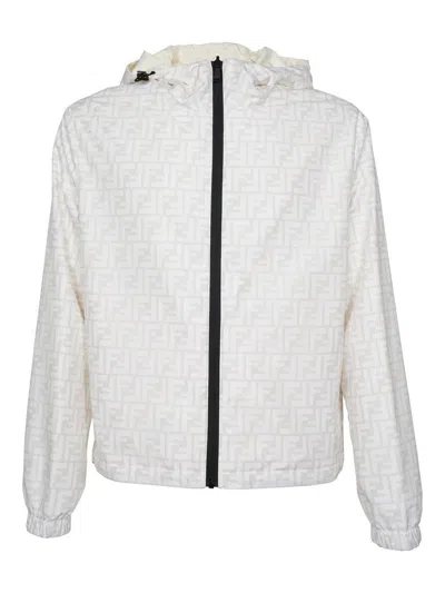 Fendi Ff Printed Hooded Jacket In White