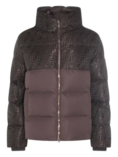 Fendi Jacquard Ff Hooded Ski Jacket Clothing In Brown