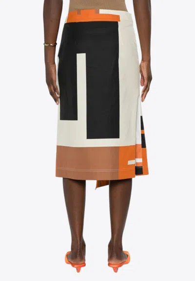 Fendi Ff Puzzle Knitted Draped Midi Skirt In Multi