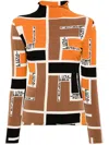 Fendi Turtleneck Stretch Fabric Top With Monogram Motif In Yellow