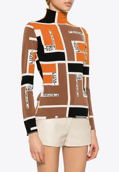 Fendi Ff Puzzle Turtleneck Sweater In Multi