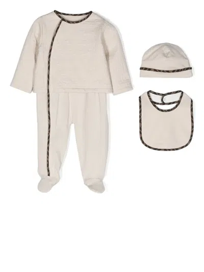 Fendi Ff Quilted Babygrow Set In Neutral