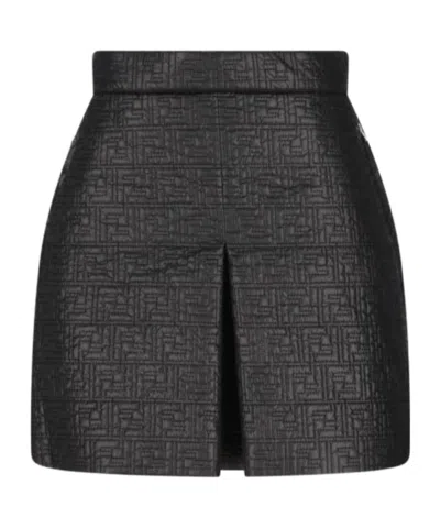Fendi Ff Quilted Front-slit Mini Skirt In Black