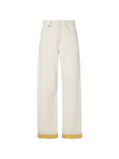 Fendi Ff Reverse Denim Jeans Belt Loops In White