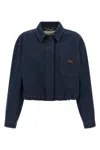 Fendi Denim Jacket With Front Embroidered Logo In Blue