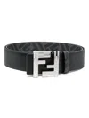 Fendi Cintura Reversibile In Pelle Nera E Tela Ff Nera In Black