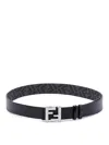 Fendi Ff Squared Leather And Ff Canvas Reversible Belt Accessories In Black