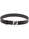 Fendi Men's Ff Squared Leather And Canvas Reversible Belt In Black