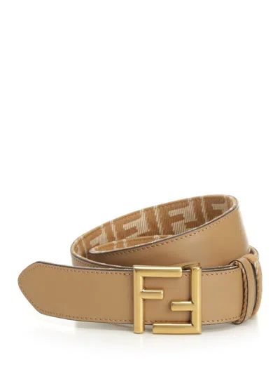 Fendi Ff Reversible Belt In Brown